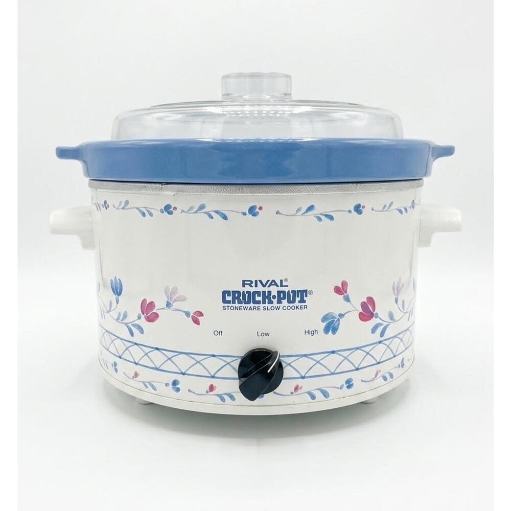 Vintage RIVAL Crock Pot 5 Quart Slow Cooker Grandma Core Cottage Stoneware